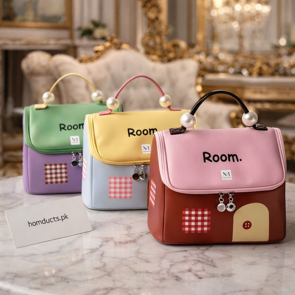 Luxury House-Style Cosmetic & Travel Organizer Bag with Pearl Handle