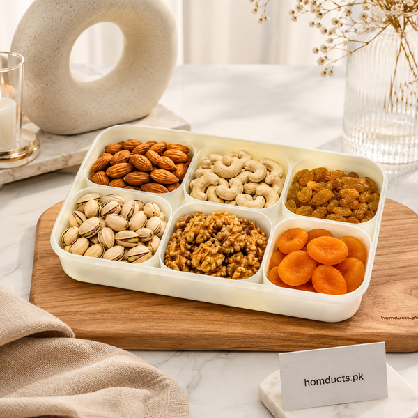 6-Compartment Snack Serving Tray with Divider | Dry Fruit, Nuts & Snack Organizer (1 PC)