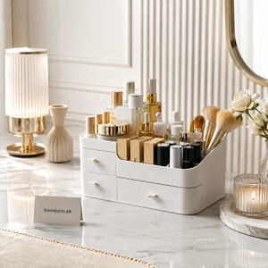 Premium Multi-Drawer Makeup & Skincare Organizer – Cosmetic Storage Box with Brush Holder | Vanity Desktop Organizer (1 Pc)