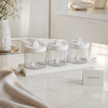 3-Piece Clear Spice Jar Set with Tray & Built-in Spoons | Modern Kitchen Seasoning Containers