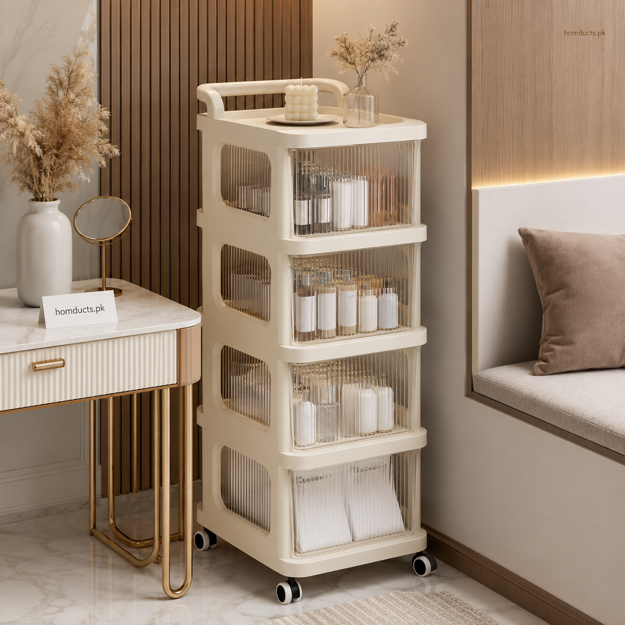 4 Tier Rolling Storage Organizer Cabinet with Transparent Drawers & Wheels | Multipurpose Plastic Storage Rack