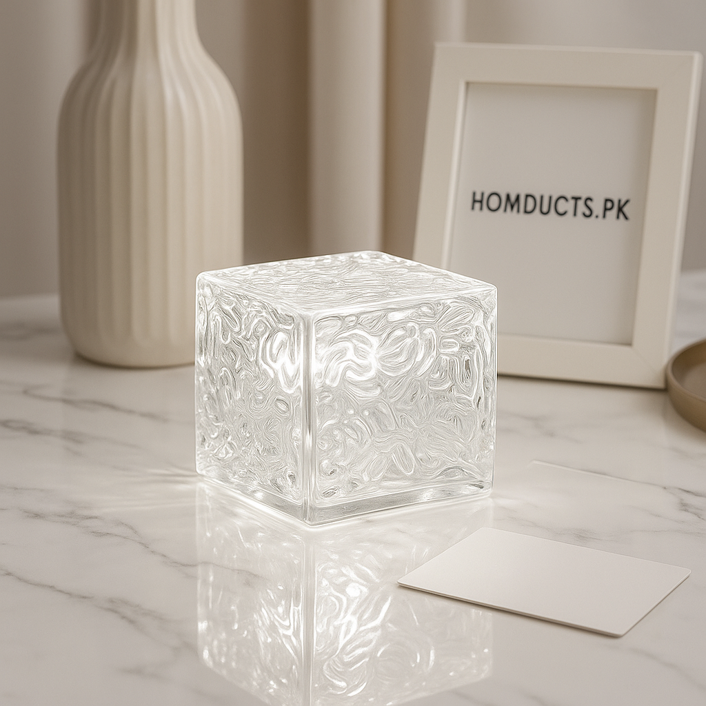 Luxury Crystal Glass Cube LED Ambient Lamp – Modern Decorative Night Light for Home & Office