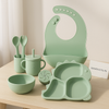Luxury Silicone Baby Feeding Set – 7-Piece Non-Toxic Tableware with Bib, Dinosaur Plate, Bowl, Spoon, Fork & Cup