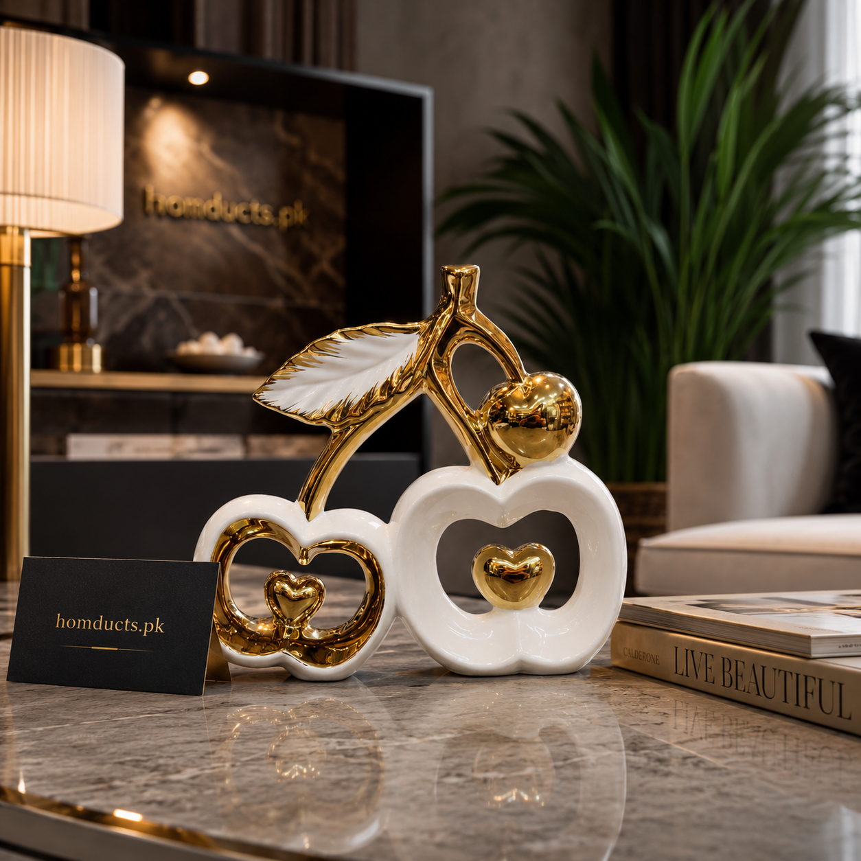 Luxury Cherry Ceramic Showpiece – Modern Decorative Fruit Sculpture for Home Decor