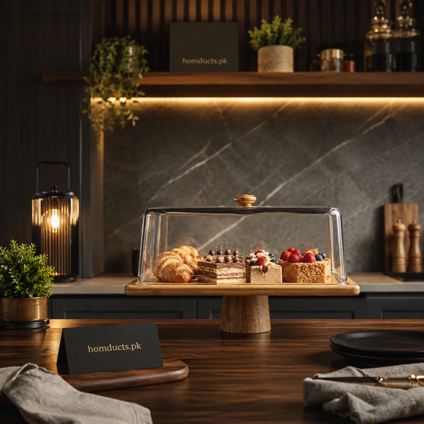 Luxury Wooden Cake Stand with Acrylic Cover – Premium Dessert Display Tray for Kitchen & Dining