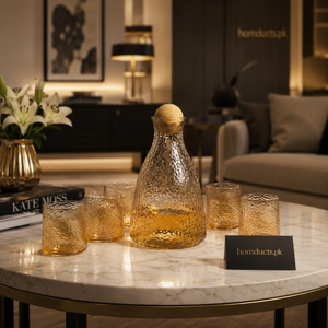 Luxury Textured Glass Water Jug & Tumbler Serving Set – Elegant Drinkware Collection for Home & Dining (7 Pcs Set)