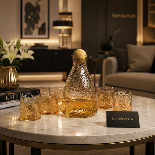 Luxury Textured Glass Water Jug & Tumbler Serving Set – Elegant Drinkware Collection for Home & Dining (7 Pcs Set)