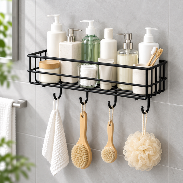Wall-Mounted Metal Storage Shelf with Hook