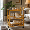 Luxury 3 Tier Wooden Tea Trolley Cart With Wheels For Kitchen Serving & Home Organization