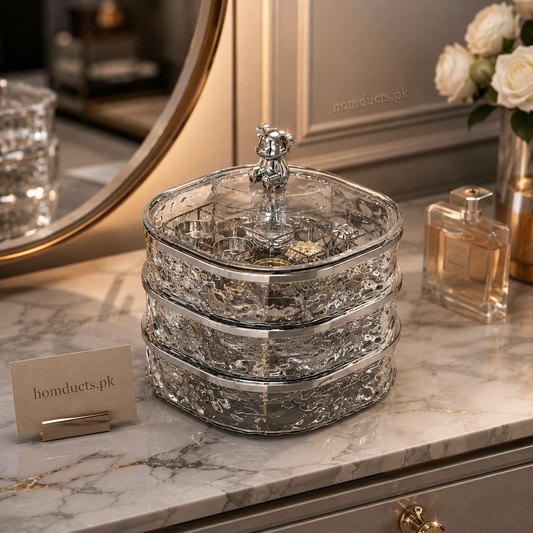 Glacier Style Clear Acrylic Jewelry Organizer – Multi-Compartment Jewelry Storage Box for Rings, Earrings & Necklaces