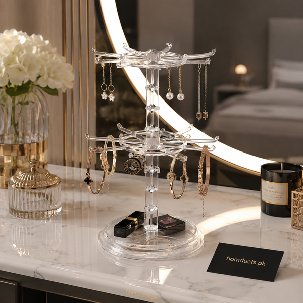 Luxury Acrylic Jewelry Organizer Stand for Earrings, Rings, Bracelets & Vanity Accessories Storage