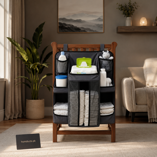 Baby Crib Hanging Organizer with Diaper Storage Compartments – Multi-Pocket Nursery Essentials Organizer