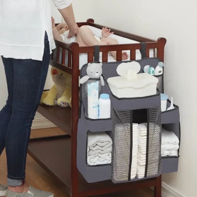 Baby Crib Hanging Organizer with Diaper Storage Compartments – Multi-Pocket Nursery Essentials Organizer
