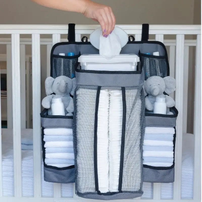 Baby Crib Hanging Organizer with Diaper Storage Compartments – Multi-Pocket Nursery Essentials Organizer