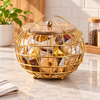 Decorative Gold Wire Storage Basket with Wooden Lid