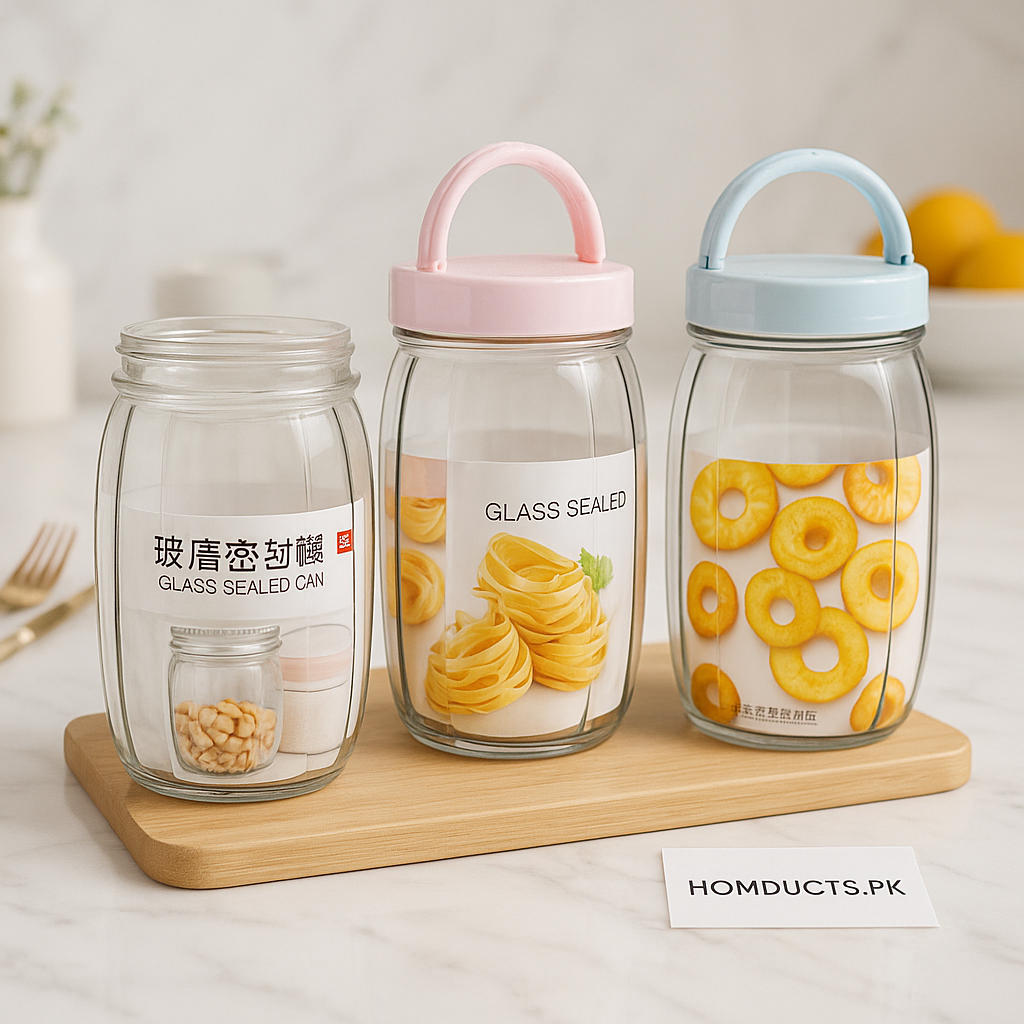 Luxury Glass Sealed Storage Jars – Airtight Food Containers with Handle Lids (Set of 3)