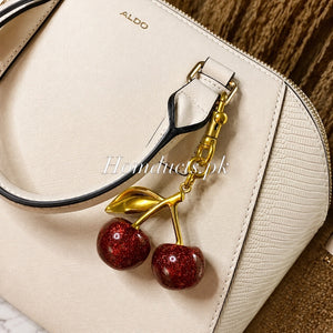 Luxury Sparkling Cherry Keychain – Red Enamel with Gold Detailing