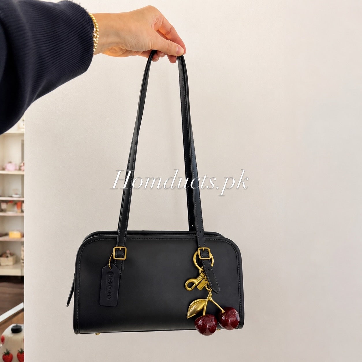 Luxury Sparkling Cherry Keychain – Red Enamel with Gold Detailing