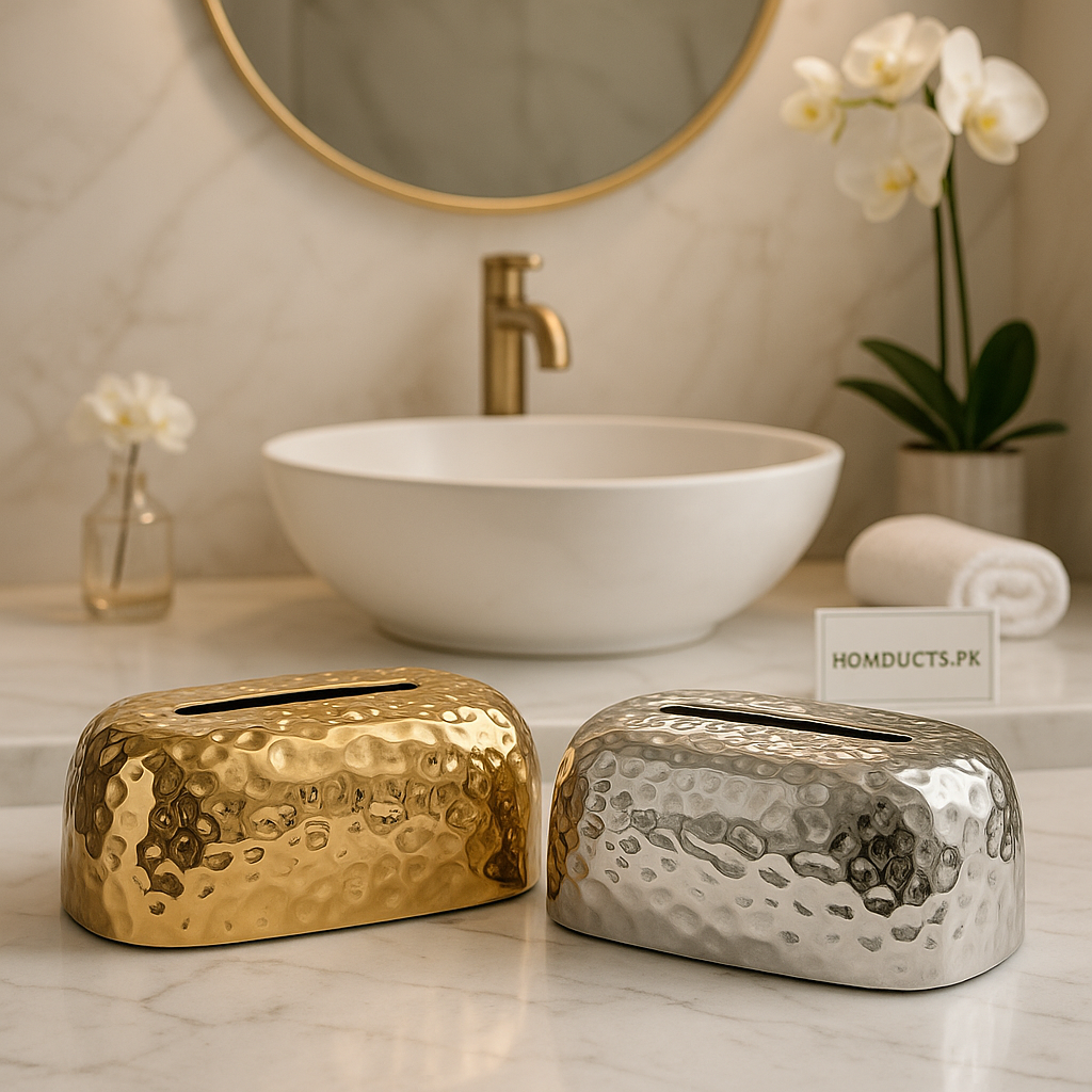 Luxury Hammered Gold & Silver Tissue Box Holder – 1pc Premium Decorative Dispenser