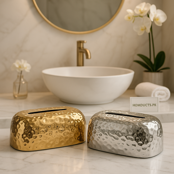 Luxury Hammered Gold & Silver Tissue Box Holder – 1pc Premium Decorative Dispenser