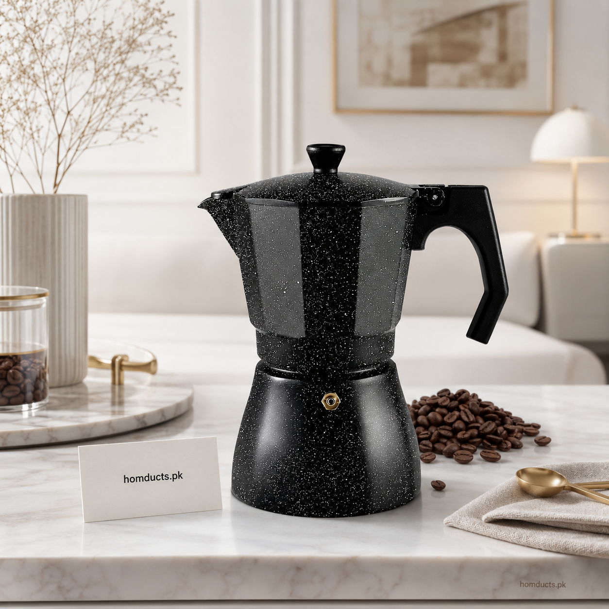 Premium Aluminum Moka Pot Espresso Coffee Maker | Stovetop Italian Coffee Percolator (Black Speckled)