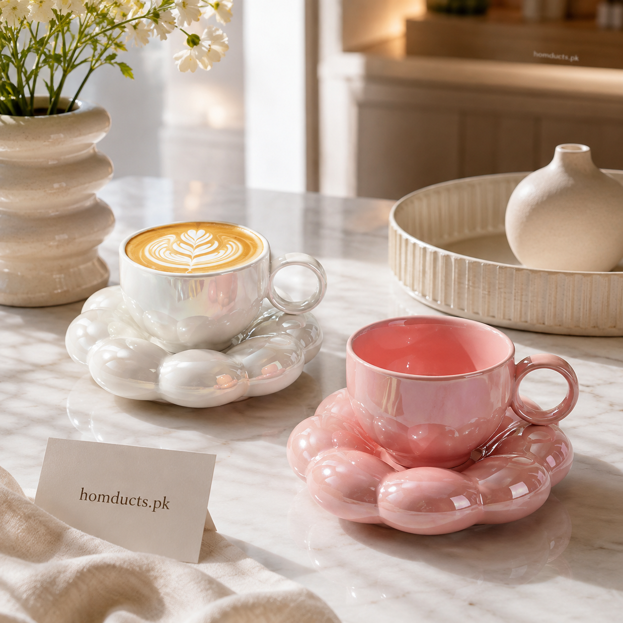 Glossy Bubble Cup & Saucer Set – Ceramic Coffee & Tea Cup