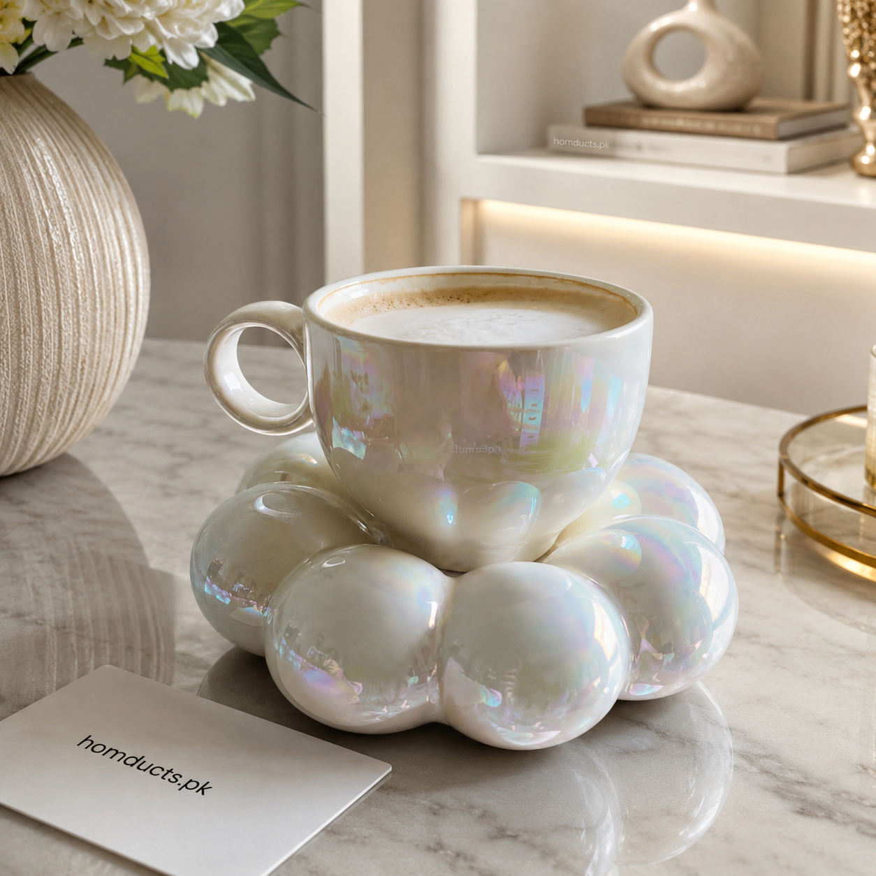 Glossy Bubble Cup & Saucer Set – Ceramic Coffee & Tea Cup