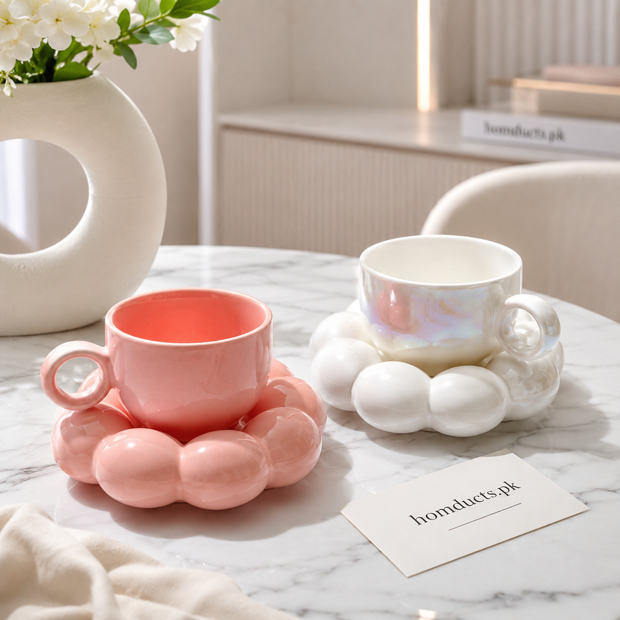 Glossy Bubble Cup & Saucer Set – Ceramic Coffee & Tea Cup