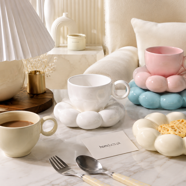 Glossy Bubble Cup & Saucer Set – Ceramic Coffee & Tea Cup