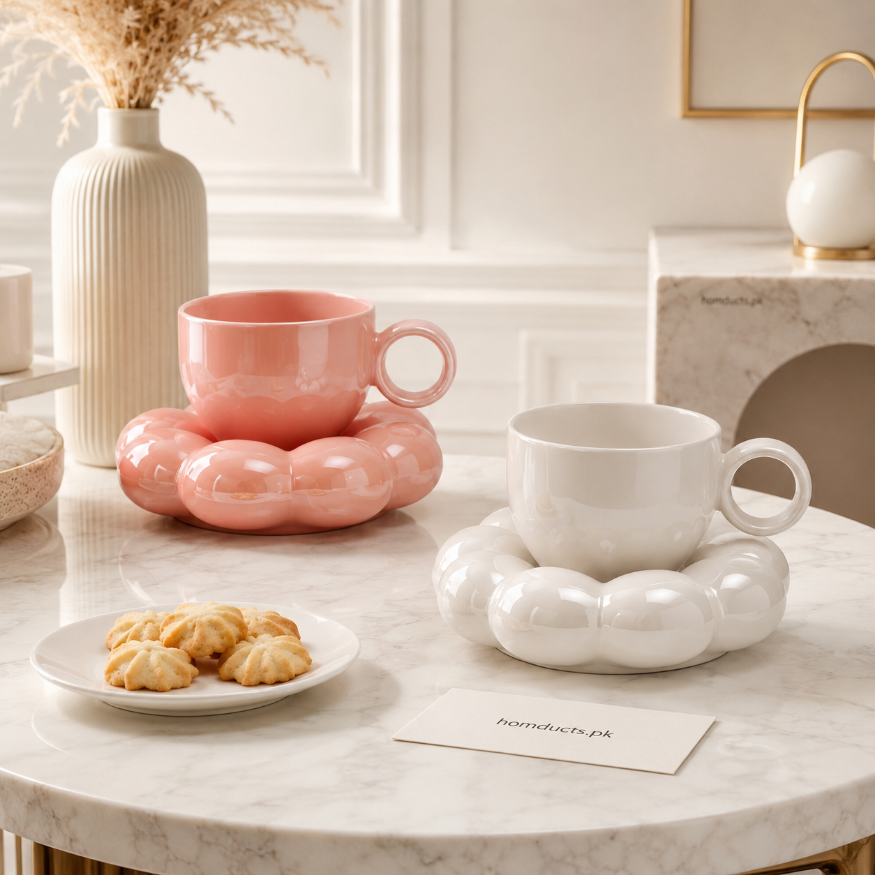 Glossy Bubble Cup & Saucer Set – Ceramic Coffee & Tea Cup
