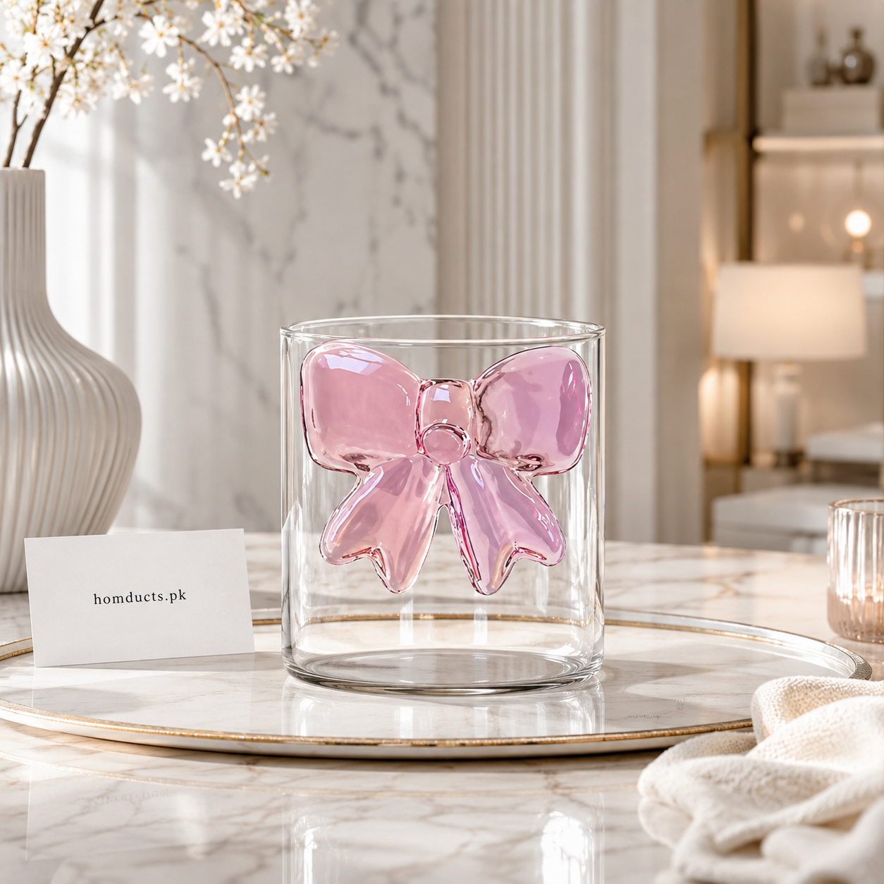 Luxury Pink Bow Glass – Cute Aesthetic Drinking Tumbler