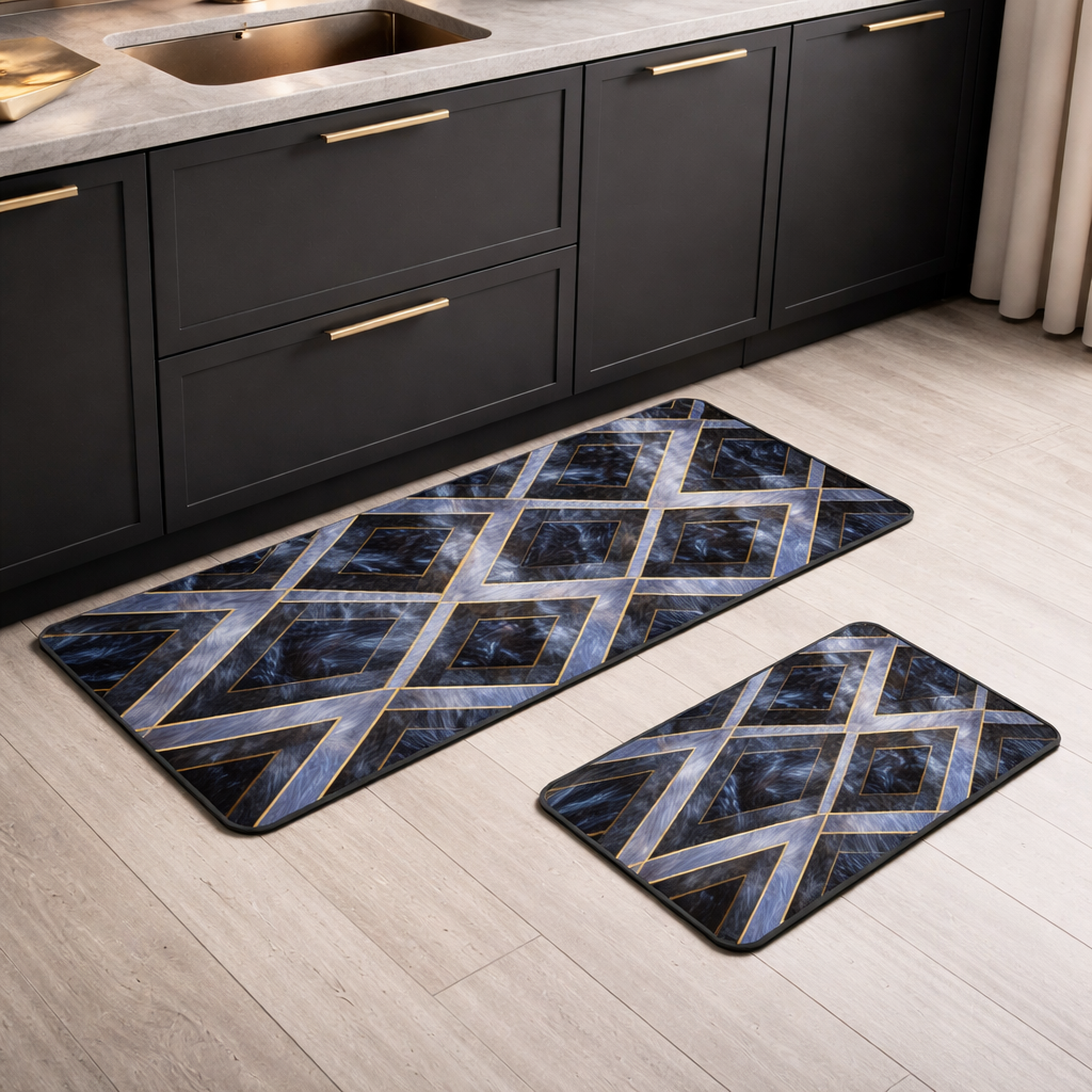 Luxury Agate Pattern Kitchen Floor Mat Set (2-Piece) – Large & Small Anti-Slip Mats