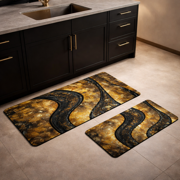 Luxury Pebble Stone Design Kitchen Floor Mat Set (2-Piece | Large Rectangle + Small Rectangle)