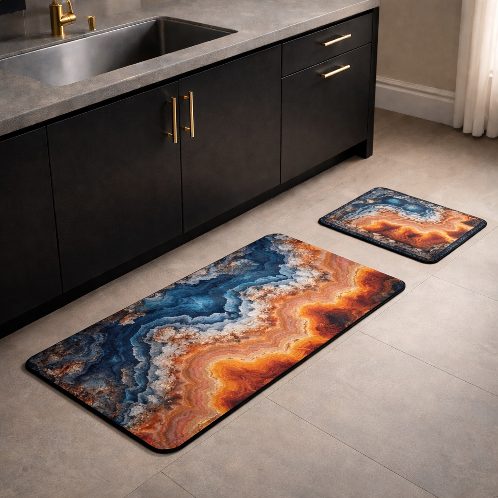 Premium Agate-Design Kitchen Floor Mat Set (2-Piece) – Large & Small Anti-Slip Mats