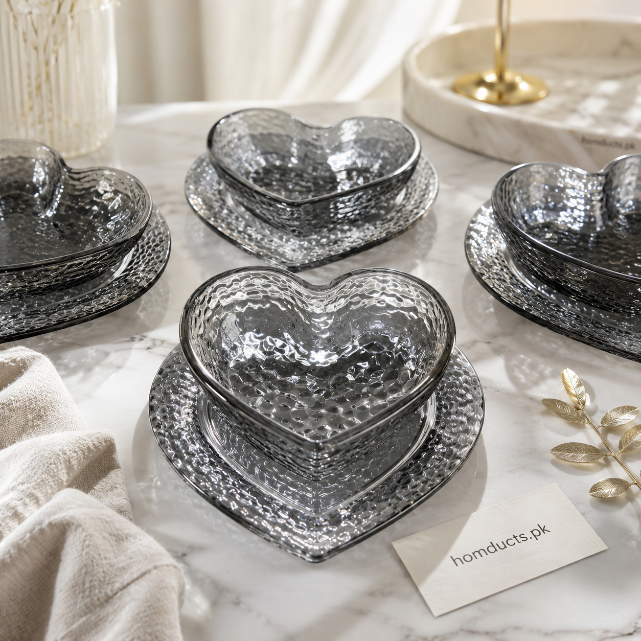 6 Pcs Heart-Shaped Glass Cup & Saucer Set – Elegant Tea & Coffee Cups