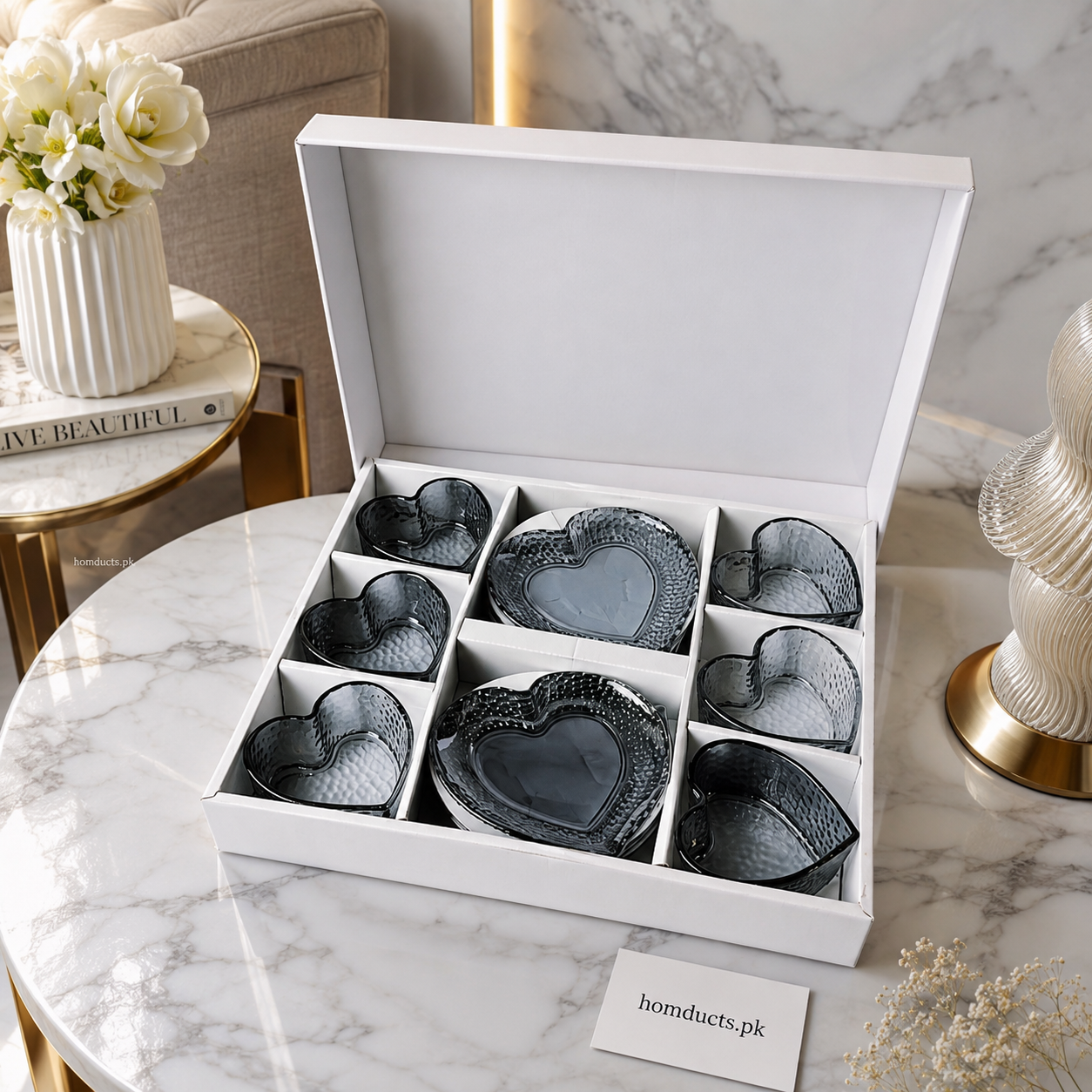 6 Pcs Heart-Shaped Glass Cup & Saucer Set – Elegant Tea & Coffee Cups