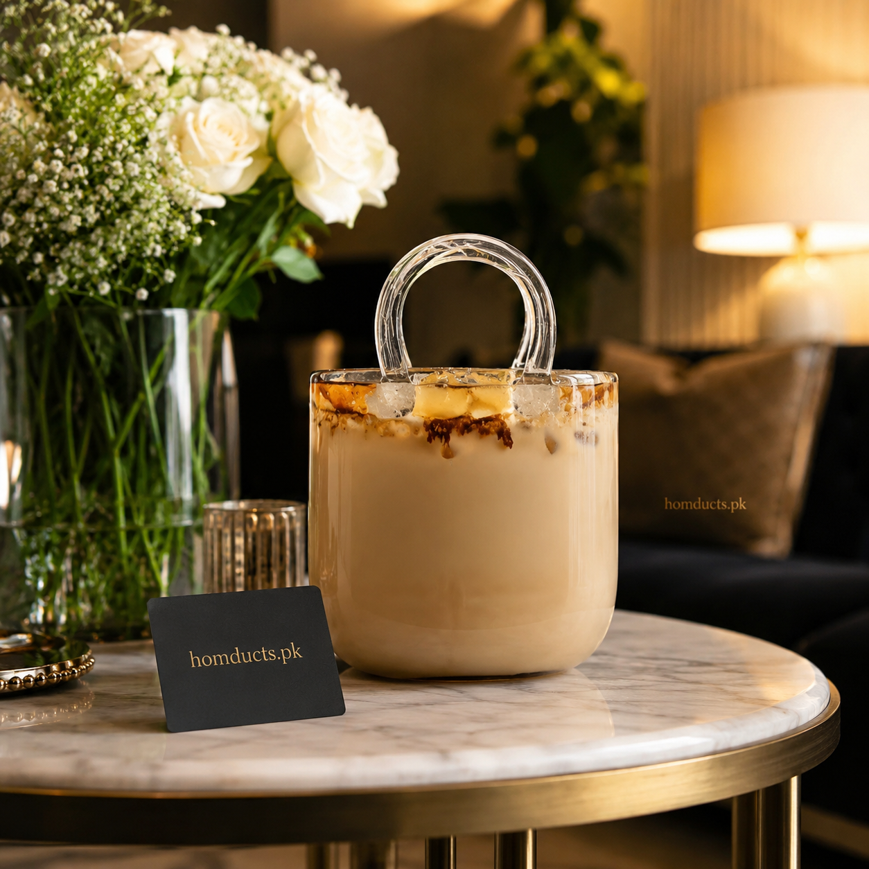 Luxury Glass Coffee Carry Cup Handbag Style Serving Mug & Aesthetic Decorative Display Container