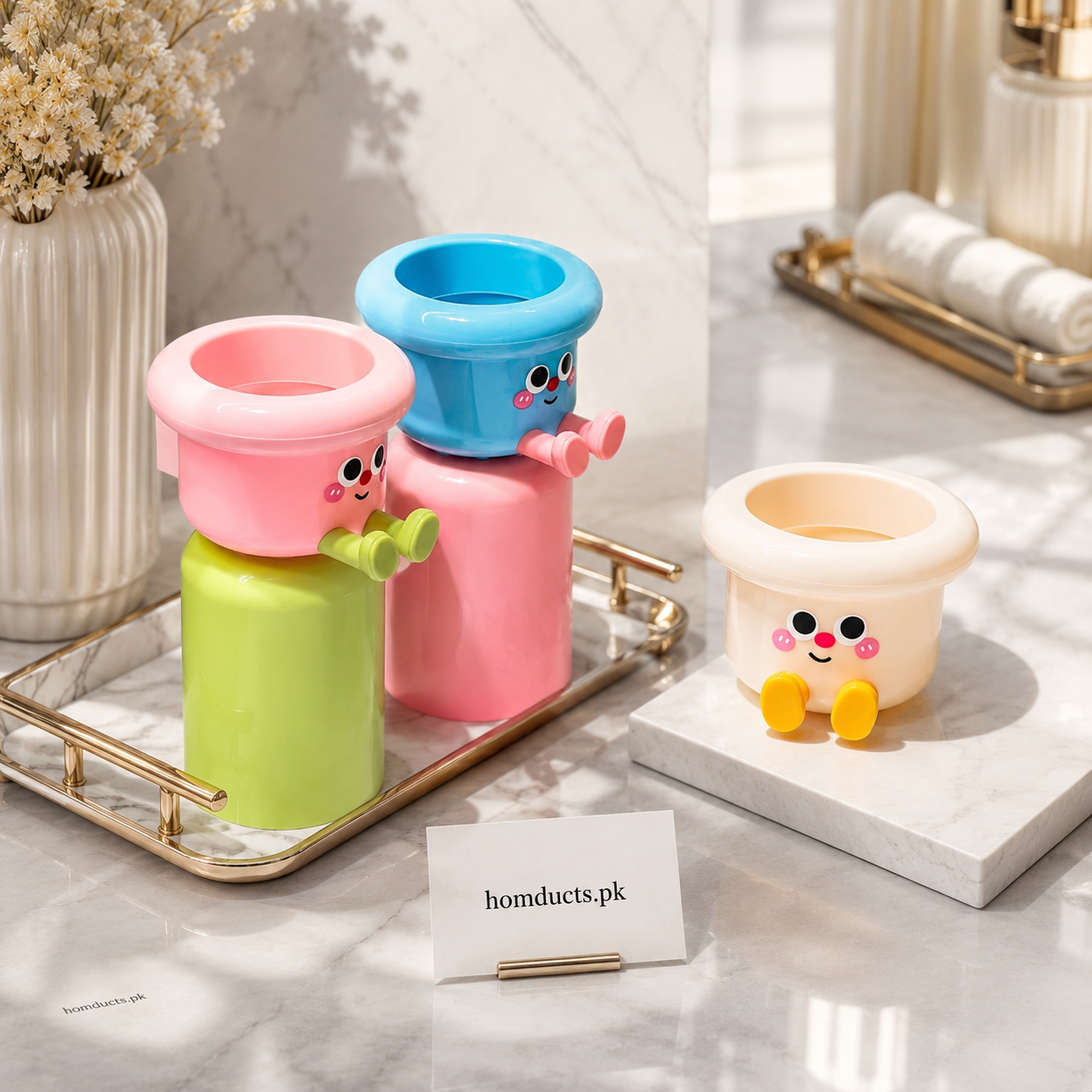 Cute Cartoon Wall Mounted Toothbrush Holder with Cup – Kids Bathroom Organizer