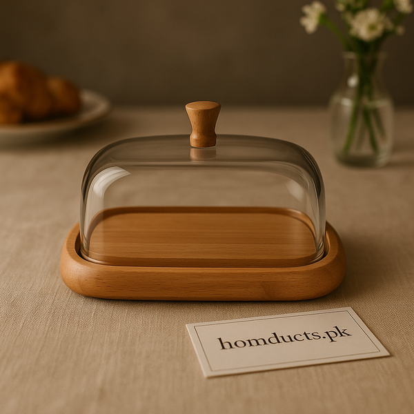 Luxury Wooden Butter Dish with Glass Dome – Premium Kitchen & Dining Accessory