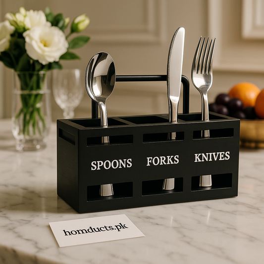 Luxury Black Cutlery Holder – 3 Slot Spoon, Fork & Knife Organizer