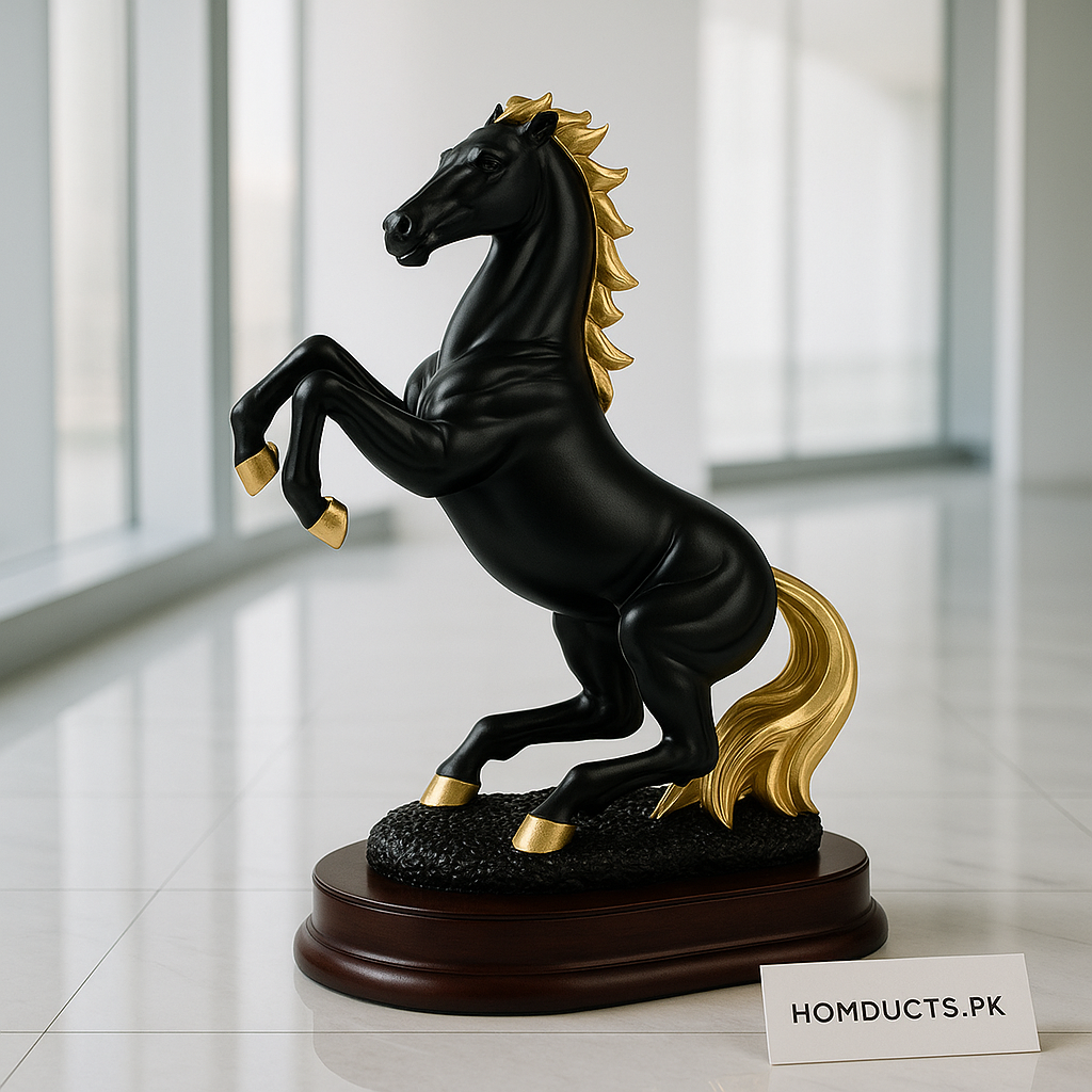 Luxury Black & Gold Horse Sculpture – Premium Decorative Figurine