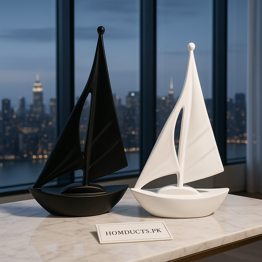 Luxury Black & White Ceramic Sailboat Sculptures – Modern Decorative Accent for Home & Office