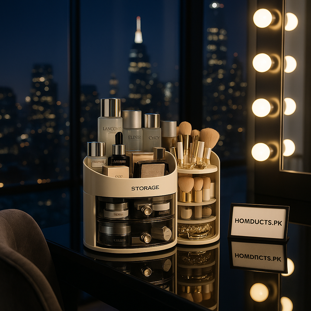 Stylish Makeup Organizer For Vanity With Drawer and Makeup Brush And Sponge Organizer