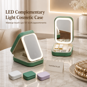 Portable LED Light Makeup Mirror Cosmetic Storage Case – Travel Vanity Organizer with Touch LED Mirror