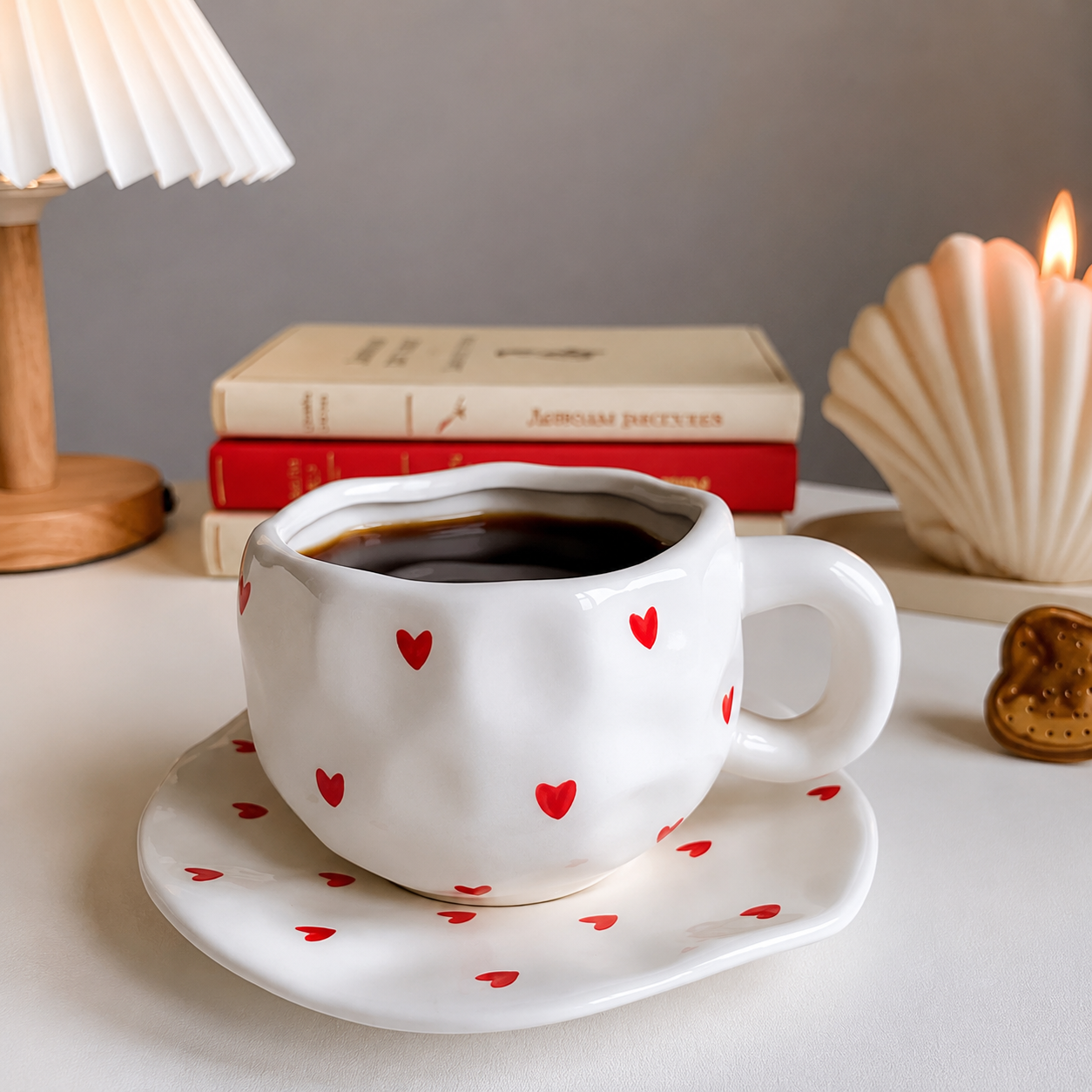 Luxury Heart Print Ceramic Coffee Cup & Saucer Set – Premium Tea & Coffee Mug | Homducts.pk
