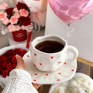 Luxury Heart Print Ceramic Coffee Cup & Saucer Set – Premium Tea & Coffee Mug | Homducts.pk