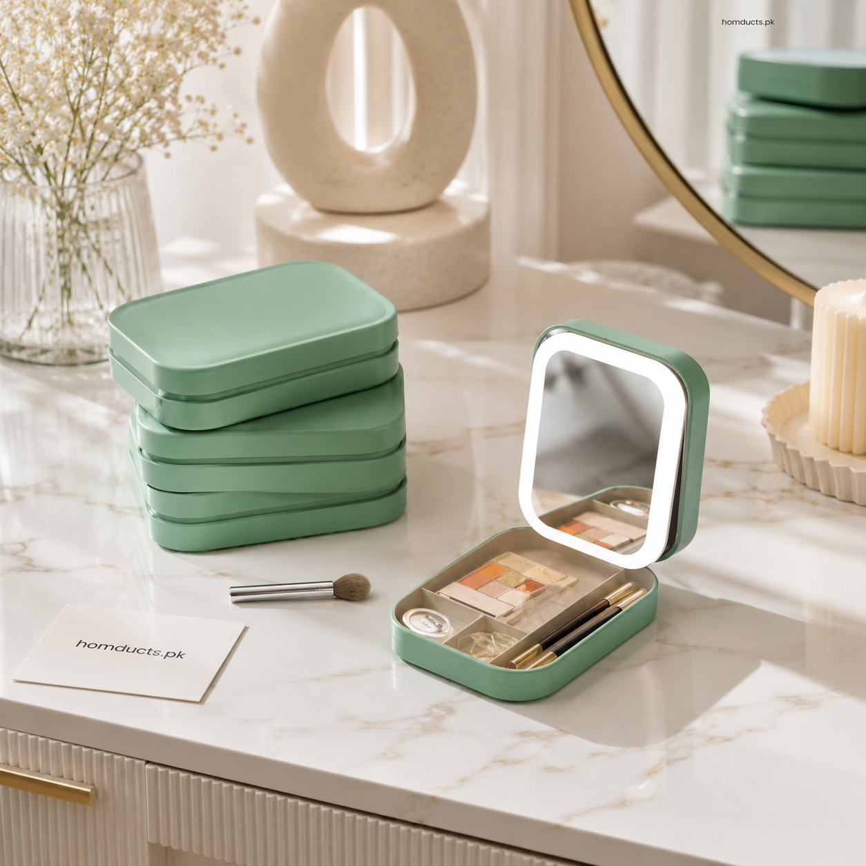 Portable LED Light Makeup Mirror Cosmetic Storage Case – Travel Vanity Organizer with Touch LED Mirror