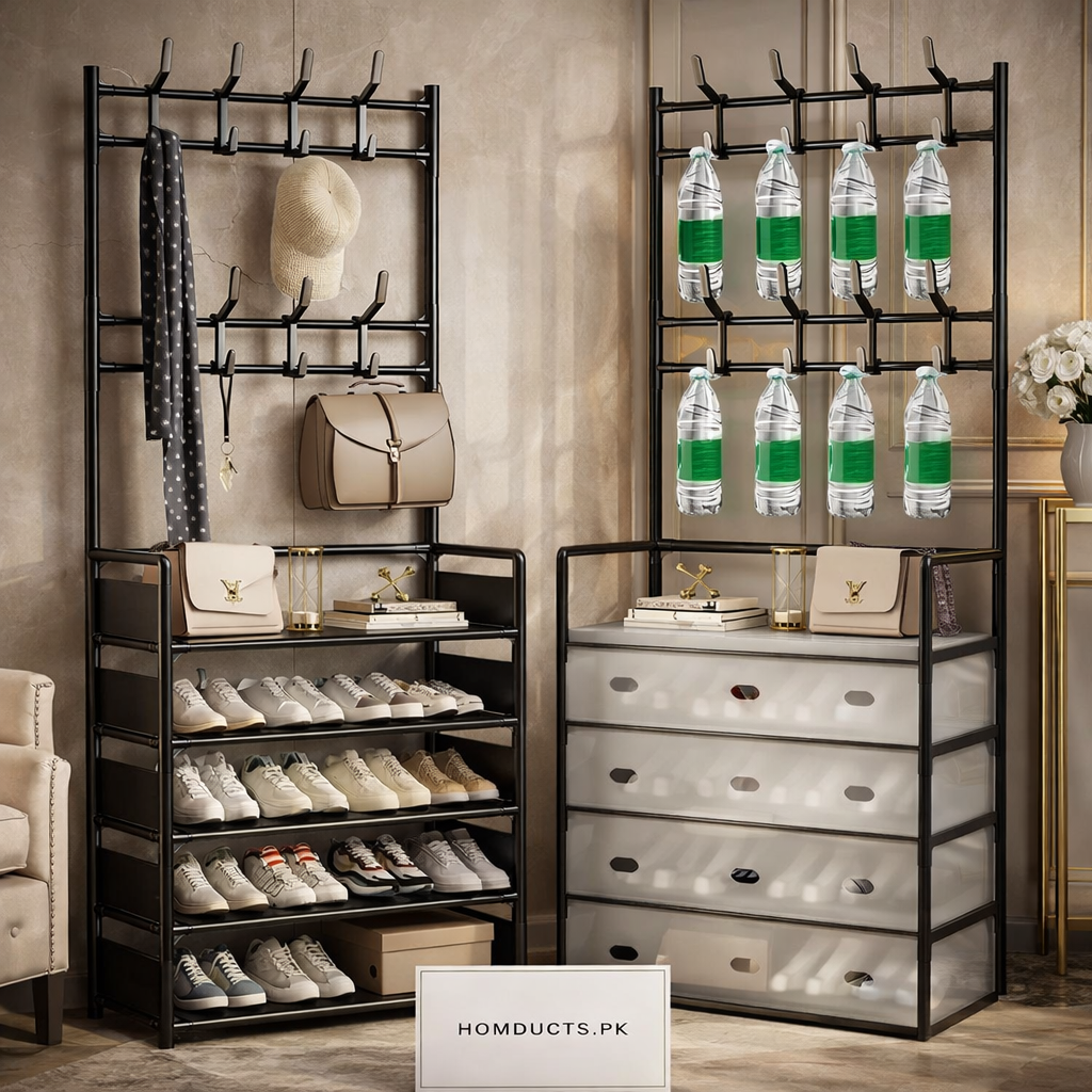 Modern Entryway Dustproof Shoes and Coat Rack with Hooks