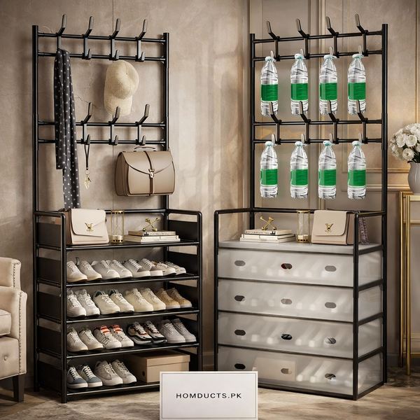 Modern Entryway Dustproof Shoes and Coat Rack with Hooks