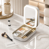 Portable LED Light Makeup Mirror Cosmetic Storage Case – Travel Vanity Organizer with Touch LED Mirror